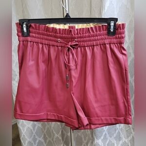 Zenana - Faux Leather High Waist  Shorts - Burgundy